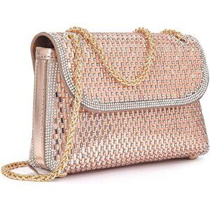 Women Gold Crystals Chain Clutch Rhinestone Handbags